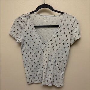 American Eagle Outfitters White Floral Short Sleeve Top